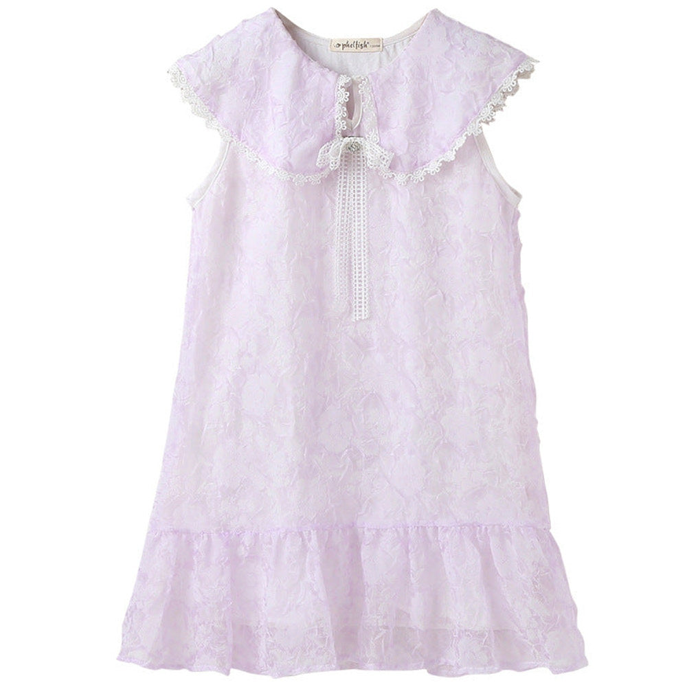 MyKids-USA® Design Kids Girls French Style Purple Fashion Lace Trim Collar Dress