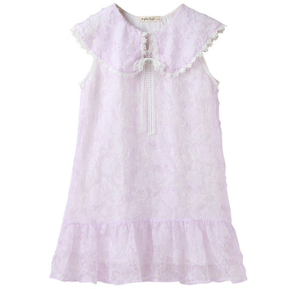 MyKids-USA® Design Kids Girls French Style Purple Fashion Lace Trim Collar Dress