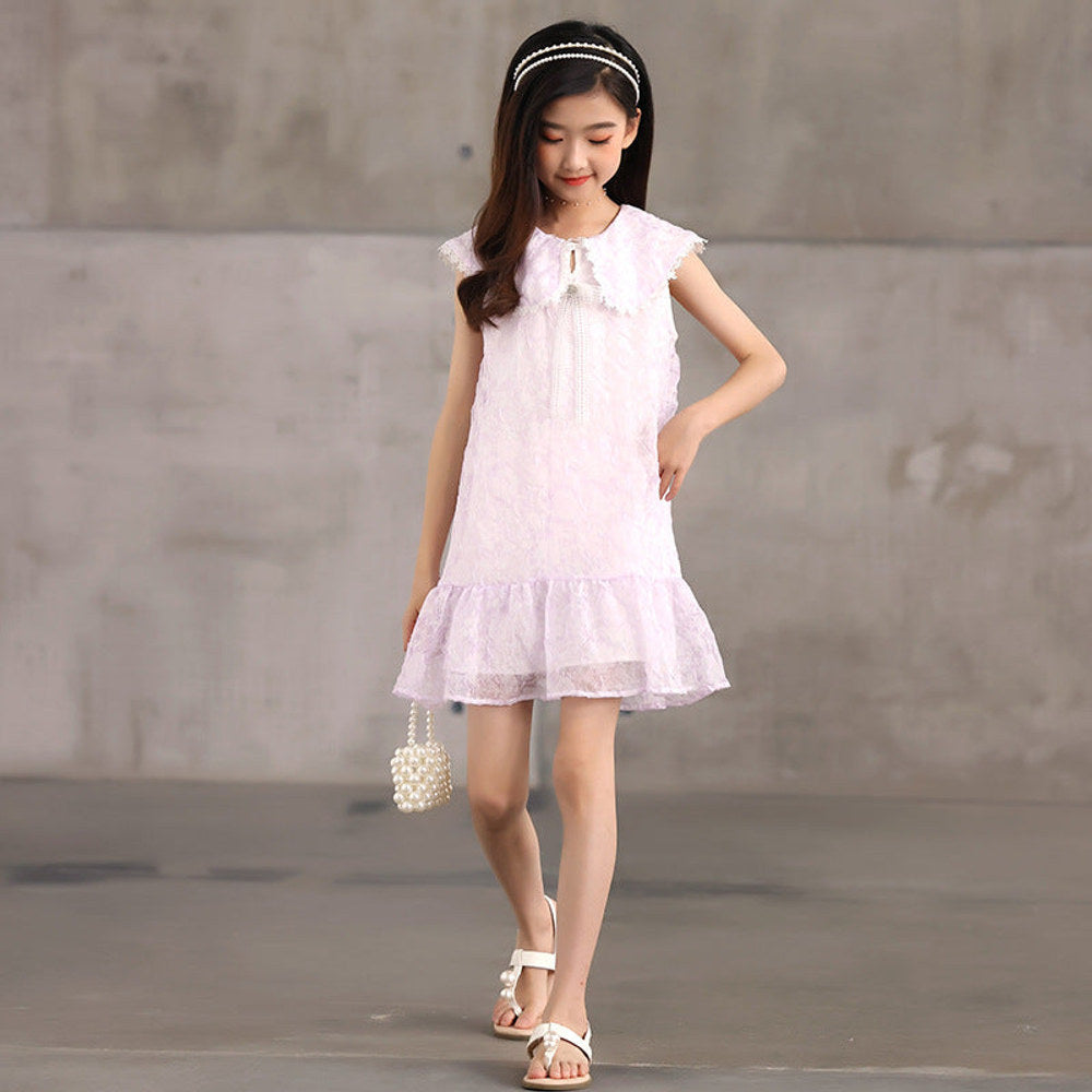 MyKids-USA® Design Kids Girls French Style Purple Fashion Lace Trim Collar Dress