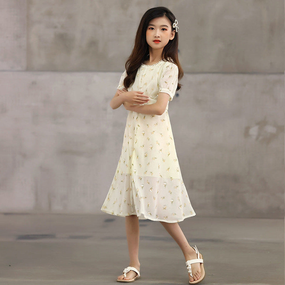MyKids-USA® Kids Girls French Style Chiffon Fashion Short Sleeves Floral Dress