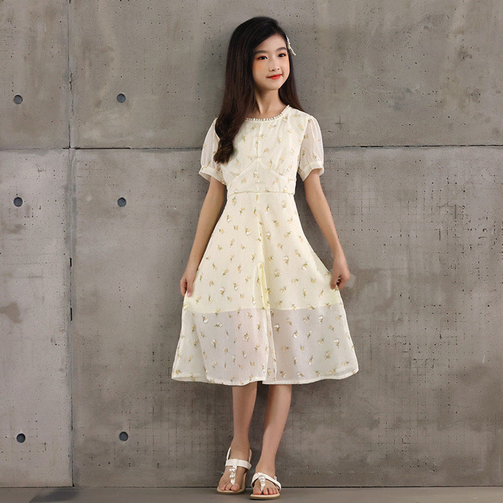 MyKids-USA® Kids Girls French Style Chiffon Fashion Short Sleeves Floral Dress