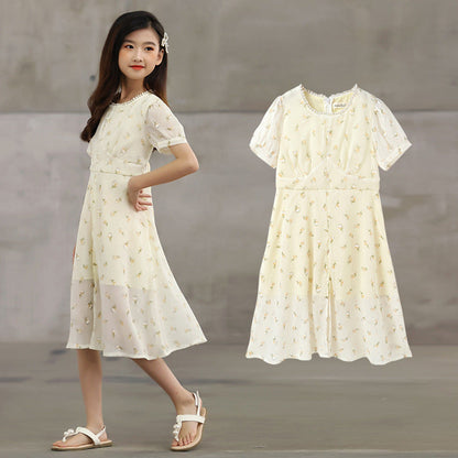 MyKids-USA® Kids Girls French Style Chiffon Fashion Short Sleeves Floral Dress