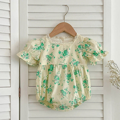 MyKids-USA® Girls Green Floral Pattern Square Neck bodysuit And Girls’ Dress – Princess Sister Matching Set