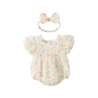 MyKids-USA® Baby Girls Colorful Floral Pattern Short Puff Sleeves Square Neck Sweet Cute bodysuit
