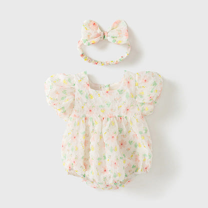MyKids-USA® Baby Girls Colorful Floral Pattern Short Puff Sleeves Square Neck Sweet Cute bodysuit