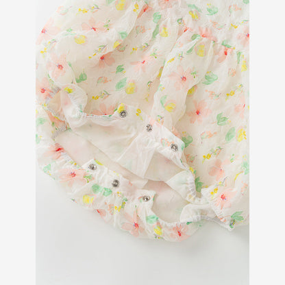 MyKids-USA® Baby Girls Colorful Floral Pattern Short Puff Sleeves Square Neck Sweet Cute bodysuit