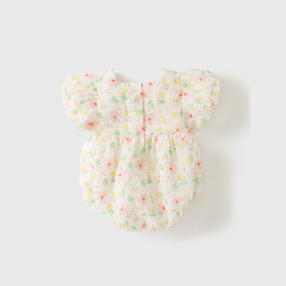 MyKids-USA® Baby Girls Colorful Floral Pattern Short Puff Sleeves Square Neck Sweet Cute bodysuit