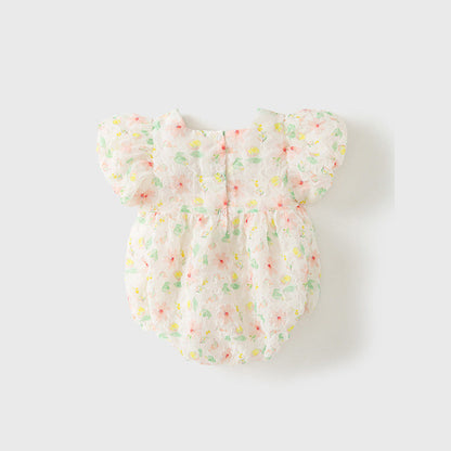 MyKids-USA® Baby Girls Colorful Floral Pattern Short Puff Sleeves Square Neck Sweet Cute bodysuit