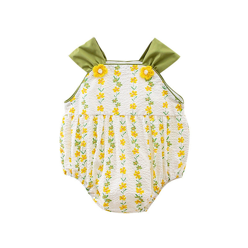 MyKids-USA® Girls Yellow Floral Pattern Sleeveless Strap bodysuit And Girls’ Dress – Princess Sister Matching Set