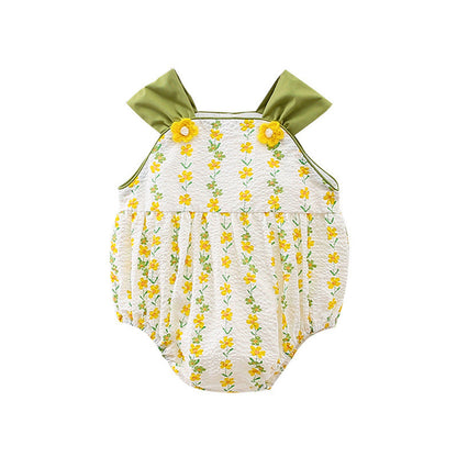 MyKids-USA® Girls Yellow Floral Pattern Sleeveless Strap bodysuit And Girls’ Dress – Princess Sister Matching Set