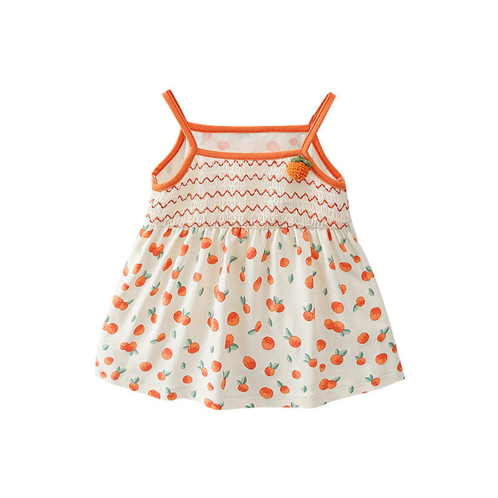 MyKids-USA® Design Girls Vivid Orange Print Striped Sleeveless Strap Dress