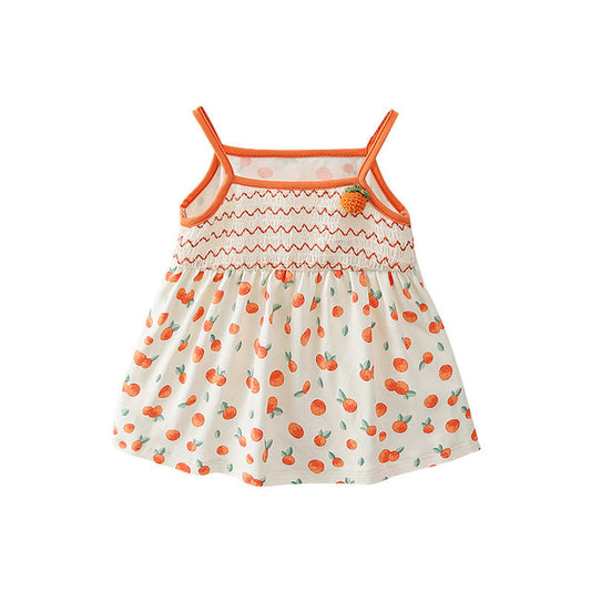 MyKids-USA® Design Girls Vivid Orange Print Striped Sleeveless Strap Dress