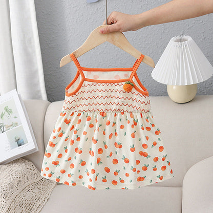 MyKids-USA® Design Girls Vivid Orange Print Striped Sleeveless Strap Dress