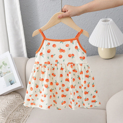 MyKids-USA® Design Girls Vivid Orange Print Striped Sleeveless Strap Dress