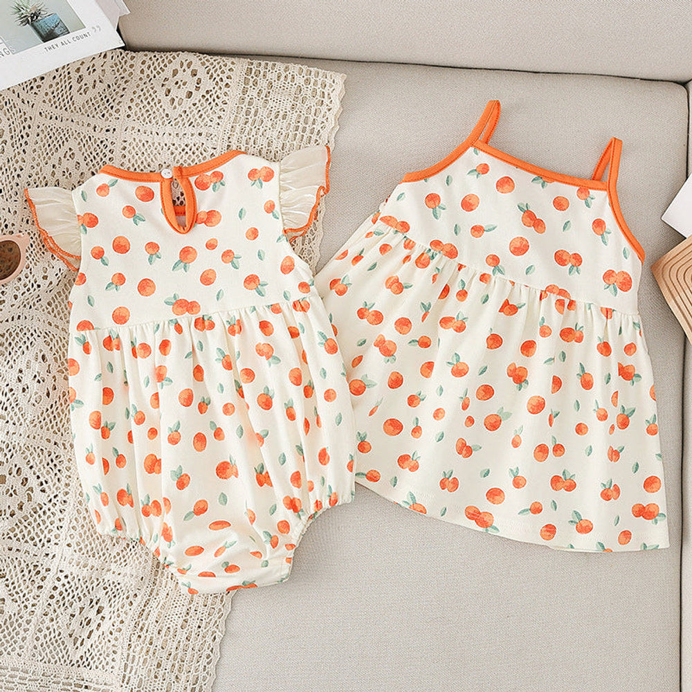 MyKids-USA® Design Girls Vivid Orange Print Striped Sleeveless Strap Dress