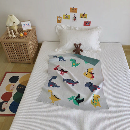 MyKids-USA® Knitted Blanket With Cute Dinosaurs Pattern: Collection For Newborn Baby And Kids