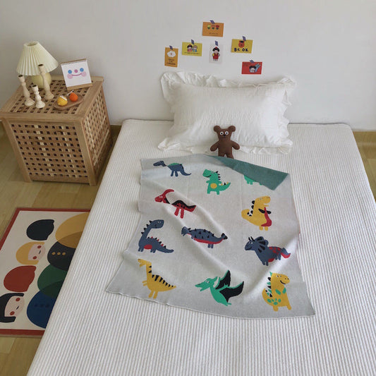 MyKids-USA® Knitted Blanket With Cute Dinosaurs Pattern: Collection For Newborn Baby And Kids