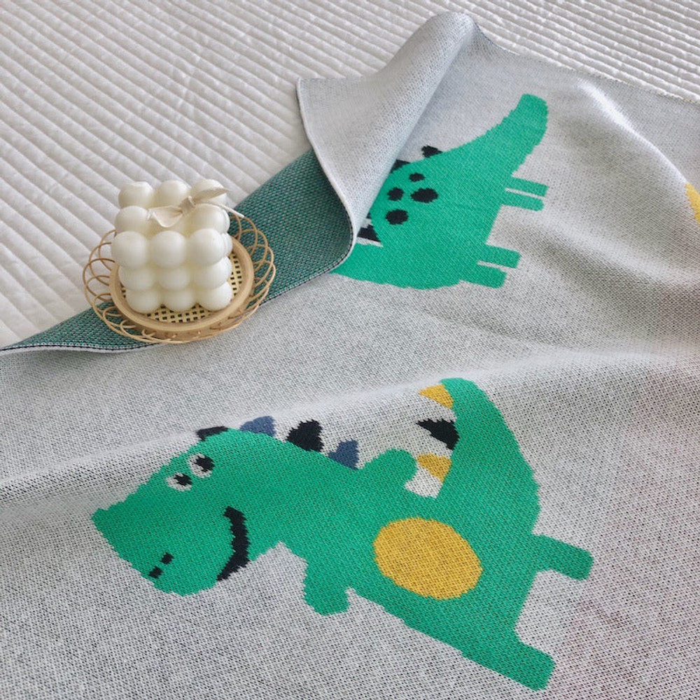 MyKids-USA® Knitted Blanket With Cute Dinosaurs Pattern: Collection For Newborn Baby And Kids
