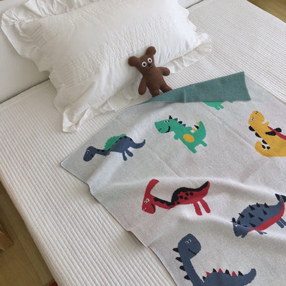 MyKids-USA® Knitted Blanket With Cute Dinosaurs Pattern: Collection For Newborn Baby And Kids
