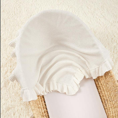 MyKids-USA® Knitted Baby Blanket With Ruffle Trim Design: Solid Color Pure Cotton Collection For All Seasons