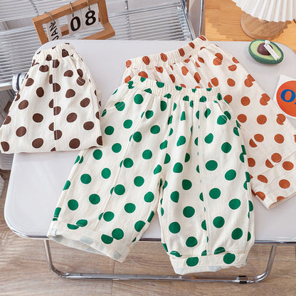 MyKids-USA® Kids Girls Thin Soft Breathable Polka Dots Pattern Casual Pants