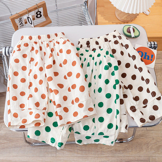 MyKids-USA® Kids Girls Thin Soft Breathable Polka Dots Pattern Casual Pants