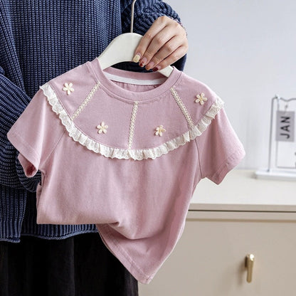 MyKids-USA® Baby Kids Girls Crew Neck Short Sleeves Floral Pattern Top T-Shirt