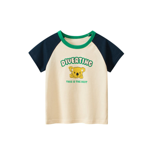 MyKids-USA® Boys Koala Cartoon Print Color Patchwork T-Shirt In European And American Style