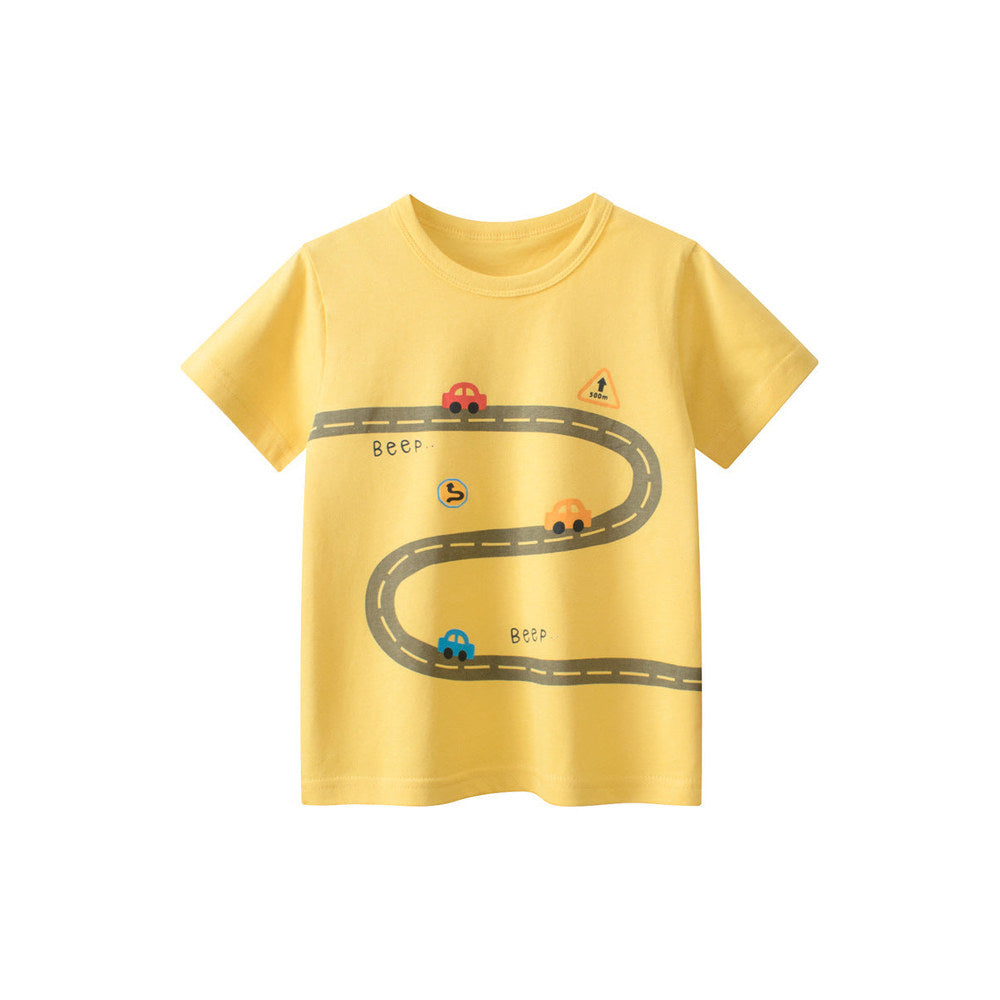 MyKids-USA® Boys’ Driving Car Cartoon Print T-Shirt In European And American Style