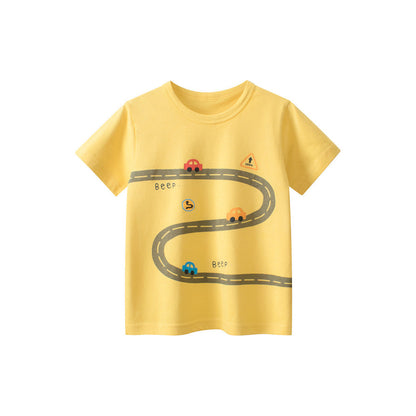 MyKids-USA® Boys’ Driving Car Cartoon Print T-Shirt In European And American Style
