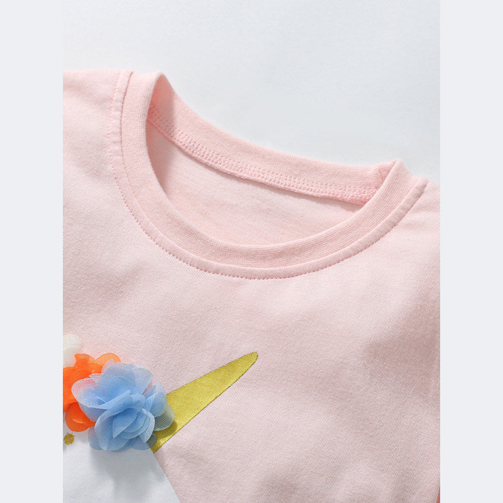 MyKids-USA® Girls’ Princess Unicorn Cartoon Print Short Sleeves T-Shirt In European And American Style