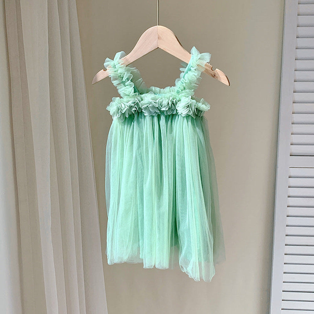 MyKids-USA® Summer Baby Kids Girls Sleeveless 3D Flowers Mesh Strap Dress