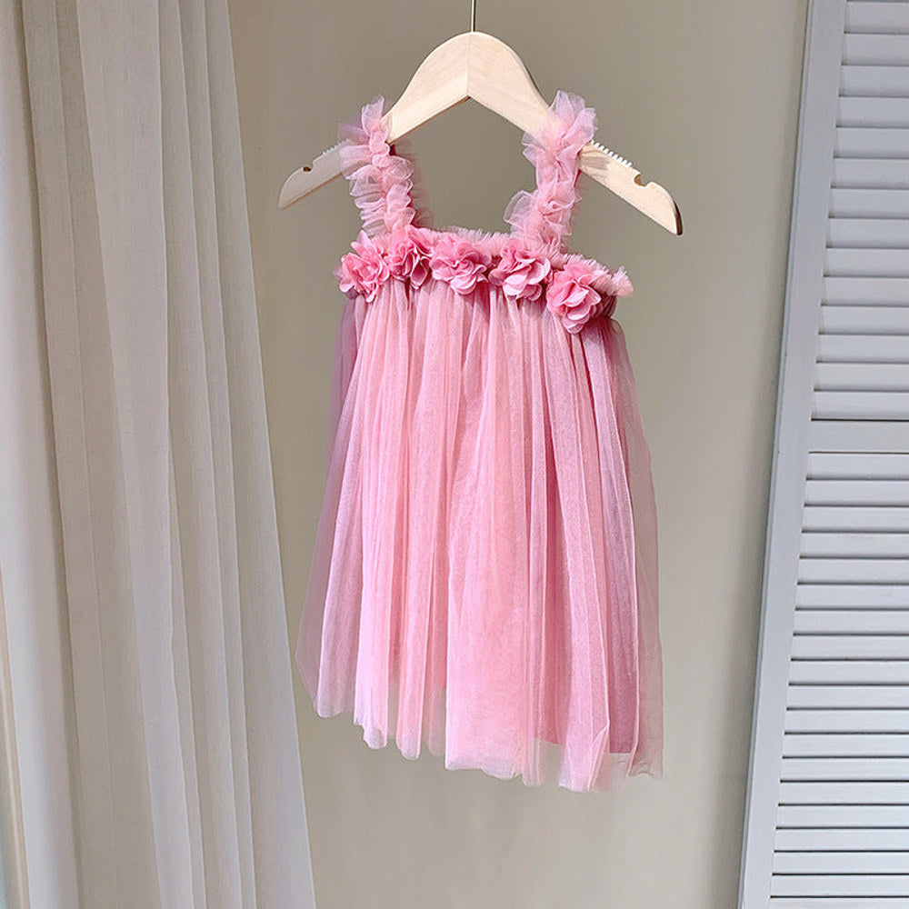 MyKids-USA® Summer Baby Kids Girls Sleeveless 3D Flowers Mesh Strap Dress