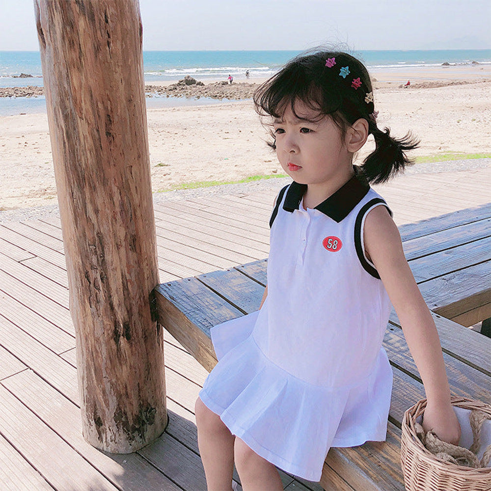 MyKids-USA® Summer Baby Girls Sleeveless Turndown Collar Sport Design Letters Print Dress