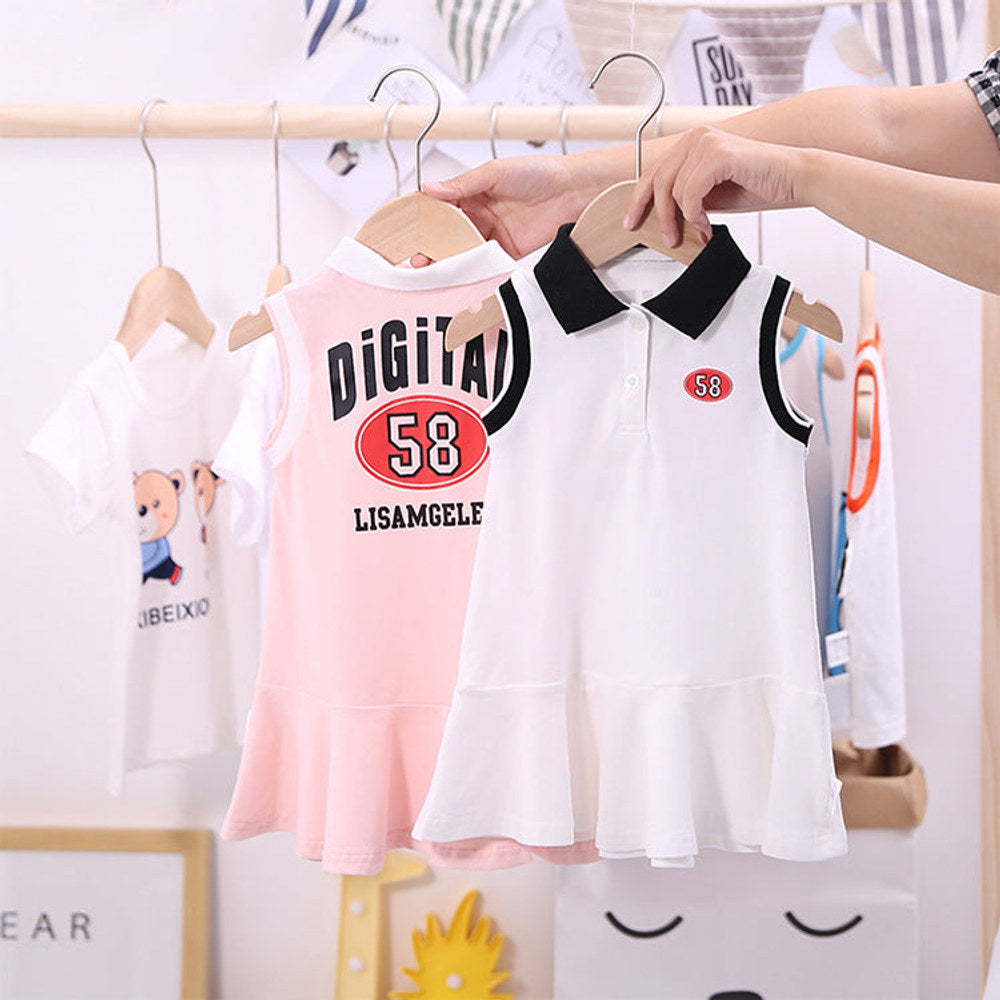 MyKids-USA® Summer Baby Girls Sleeveless Turndown Collar Sport Design Letters Print Dress