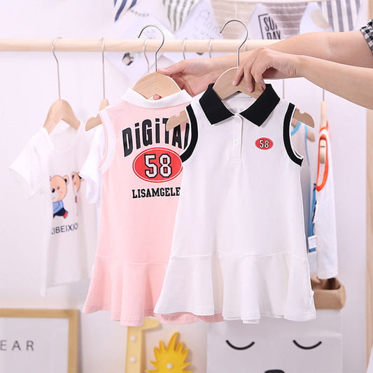 MyKids-USA® Summer Baby Girls Sleeveless Turndown Collar Sport Design Letters Print Dress