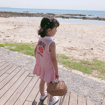 MyKids-USA® Summer Baby Girls Sleeveless Turndown Collar Sport Design Letters Print Dress