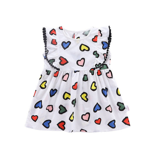 MyKids-USA® Best Selling Summer Baby Kids Girls Colorful Heart Pattern Fly Sleeves Dress