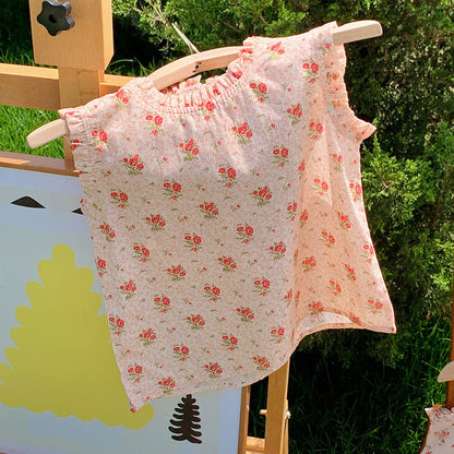 MyKids-USA® New Design Kids Girls Ruffle Crew Neck Sleeveless Thin Floral Pattern Top Vest