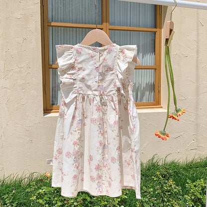 MyKids-USA® Baby Kids Girls Sleeveless Flowers Pattern Crew Neck Princess Dress