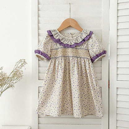 MyKids-USA® Girls Floral Pattern Ruffle Collar Short Sleeves bodysuit And Girls’ Dress – Princess Sister Matching Set