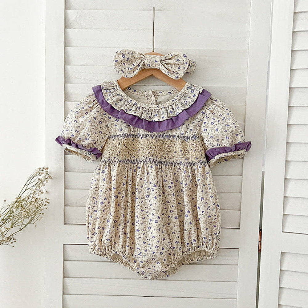 MyKids-USA® Girls Floral Pattern Ruffle Collar Short Sleeves bodysuit And Girls’ Dress – Princess Sister Matching Set