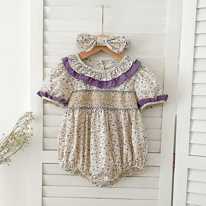 MyKids-USA® Girls Floral Pattern Ruffle Collar Short Sleeves bodysuit And Girls’ Dress – Princess Sister Matching Set
