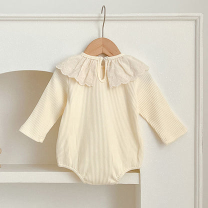 MyKids-USA® Baby Solid Color Long Sleeves bodysuit For Girls With Hollow Out Collar
