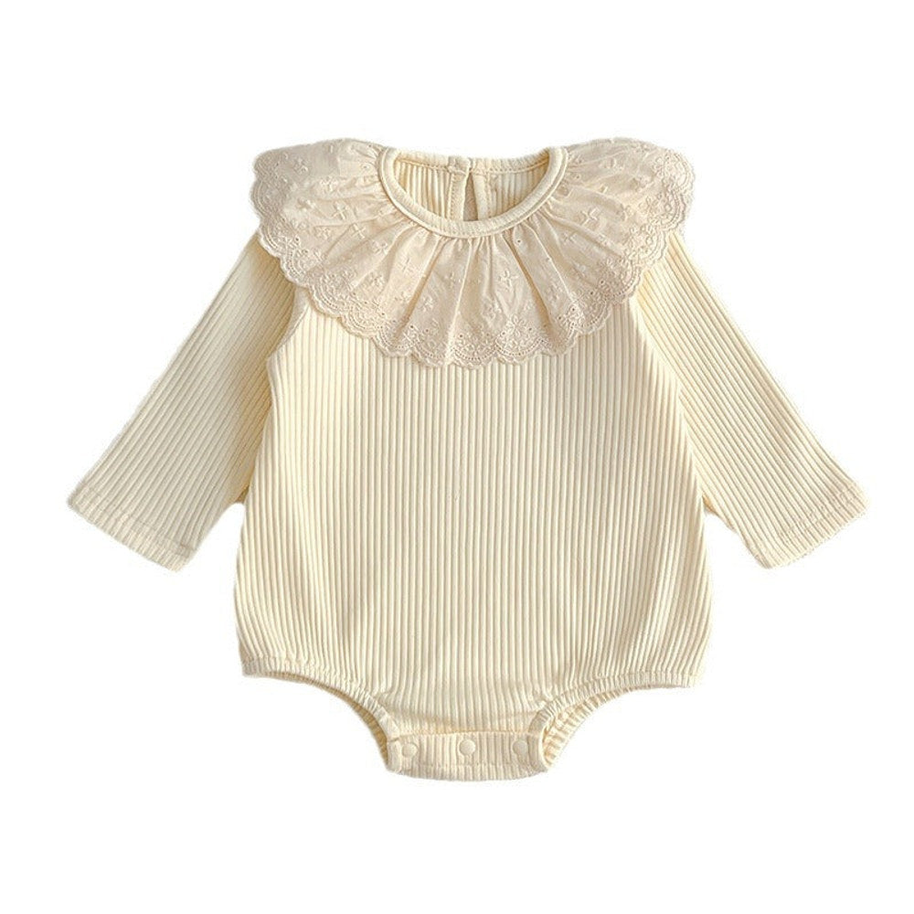MyKids-USA® Baby Solid Color Long Sleeves bodysuit For Girls With Hollow Out Collar