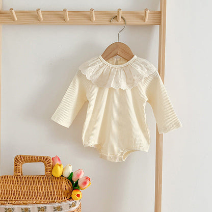 MyKids-USA® Baby Solid Color Long Sleeves bodysuit For Girls With Hollow Out Collar