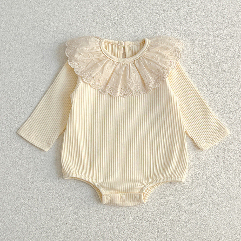 MyKids-USA® Baby Solid Color Long Sleeves bodysuit For Girls With Hollow Out Collar