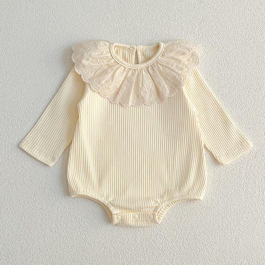 MyKids-USA® Baby Solid Color Long Sleeves bodysuit For Girls With Hollow Out Collar