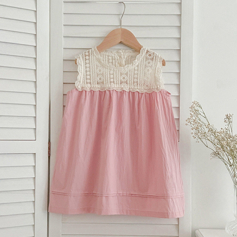 MyKids-USA® Girls Floral Embroidery Lace Patchwork Sleeveless bodysuit And Girls’ Dress – Princess Sister Matching Set