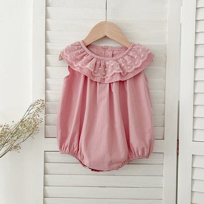 Summer Girls Solid Color Sleeveless Big Collar bodysuit And Girls’ Dress – Princess Sister Matching Set